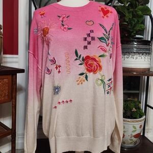 Johnny Was Dip Dye Embroidered Pullover large